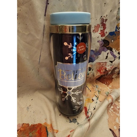BRAND NEW Snowflakes “Believe” KOHLS TravelMug Tumbler HotCold DrinkCup Gr8 Gift - Picture 4 of 6